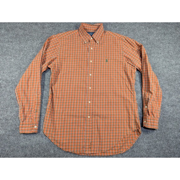 VTG Ralph Lauren Shirt Men Medium Orange Plaid Classic Fit Button Front Oxford - Picture 2 of 10